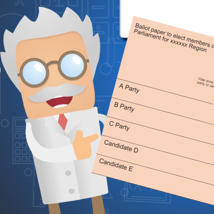 An image of a professor in a white lab coat holding some pink paper