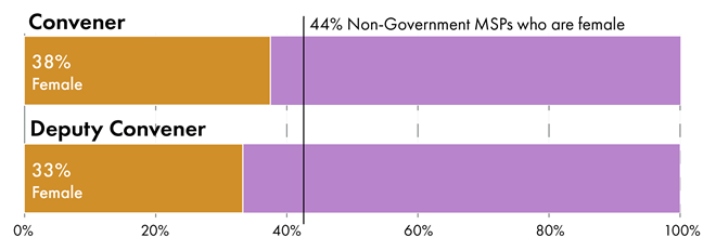 Bar chart showing percentage of female Conveners - 38% and female Deputy Conveners - 33%