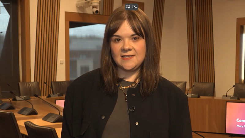 Dr Cara Broadley, Research Fellow, Glasgow School of Art, speaking in a committee room at the Scottish Parliament