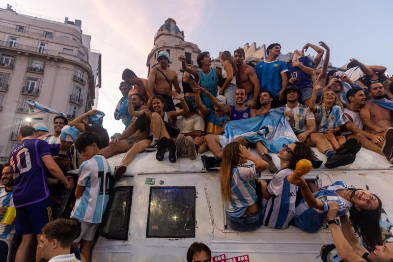 A scene of jubilation as Argentinians revel in their country’s return to football world dominance. Buenos Aires, 18 December 2022.